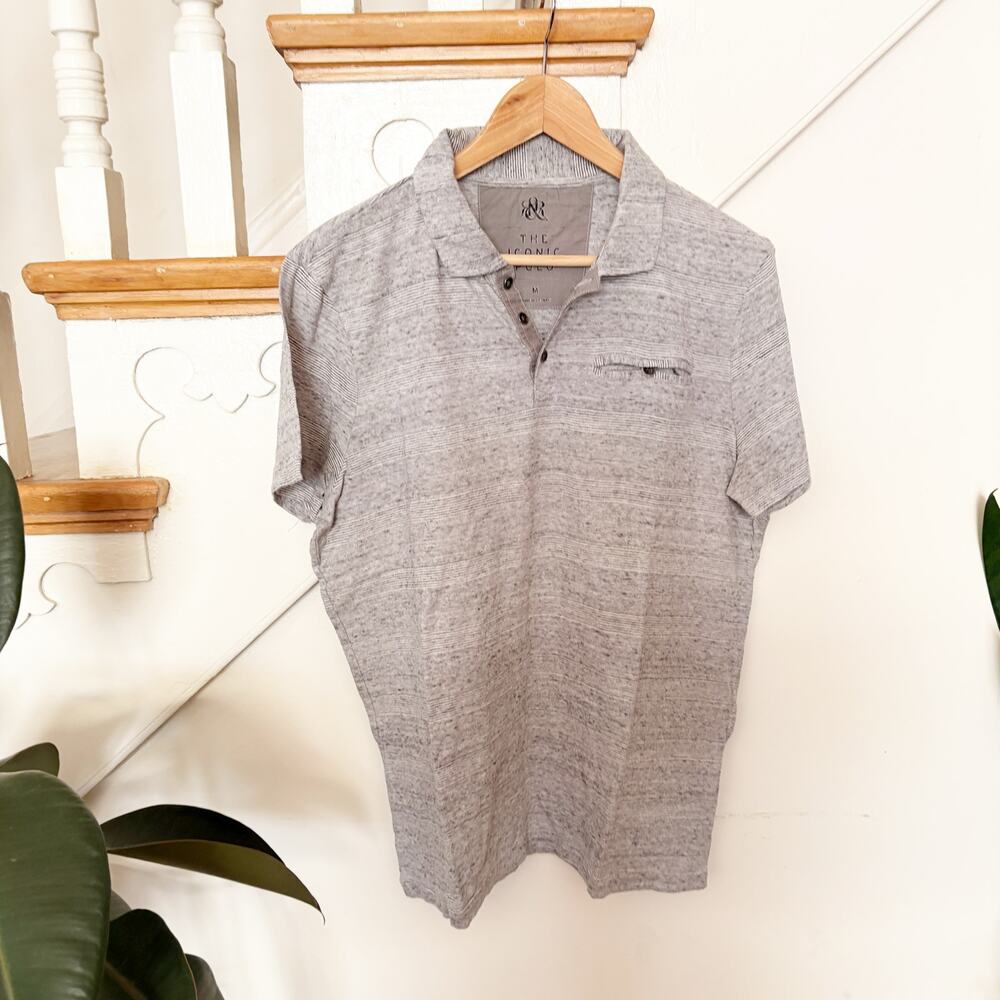 Rock & Republic The Iconic Polo Shirt Gray Cotton Blend Textured Size M Medium